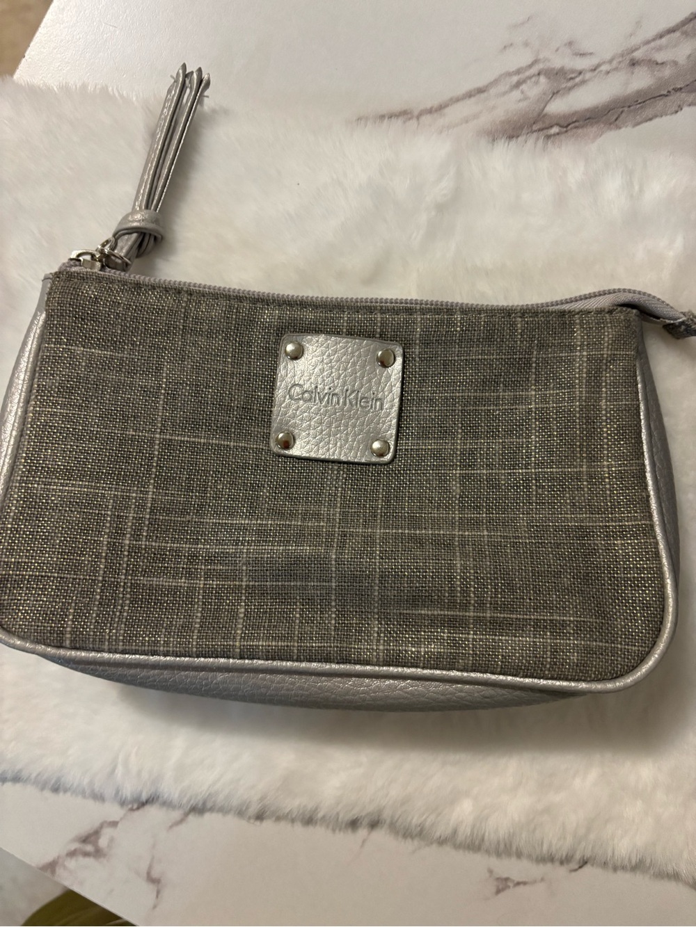 Calvin Klein Silver Textured Wristlet Clutch